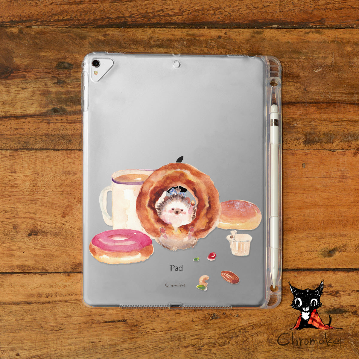 iPad クリアケース ペン収納 カバー おしゃれ かわいい ハリネズミ