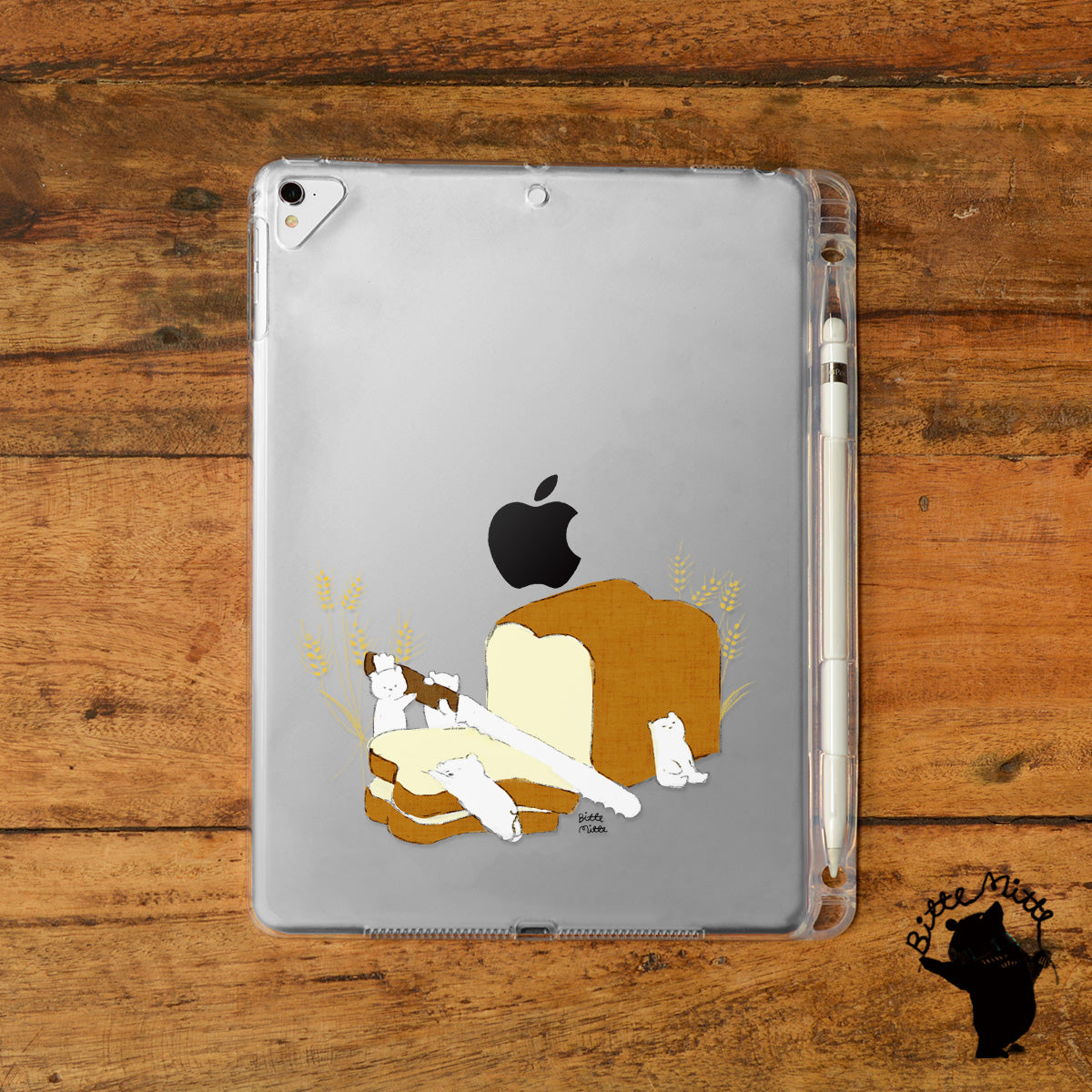 iPad クリアケース ペン収納 カバー おしゃれ かわいい シロクマ 名