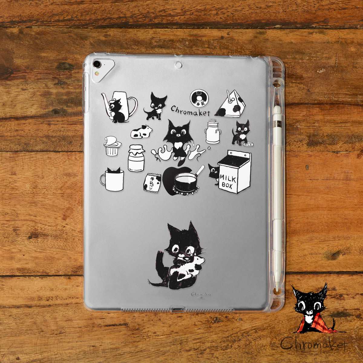 iPad クリアケース ペン収納 カバー おしゃれ かわいい 猫 ねこ