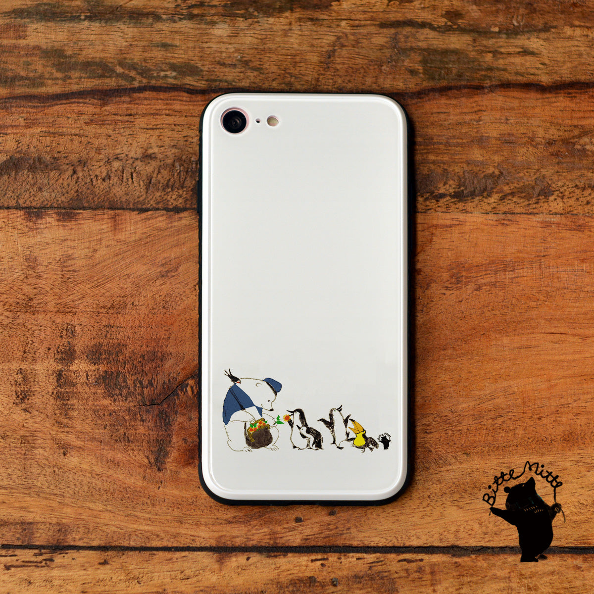 スマホケース 強化ガラスケース iphoneケース 背面ガラス かわいい シロクマ