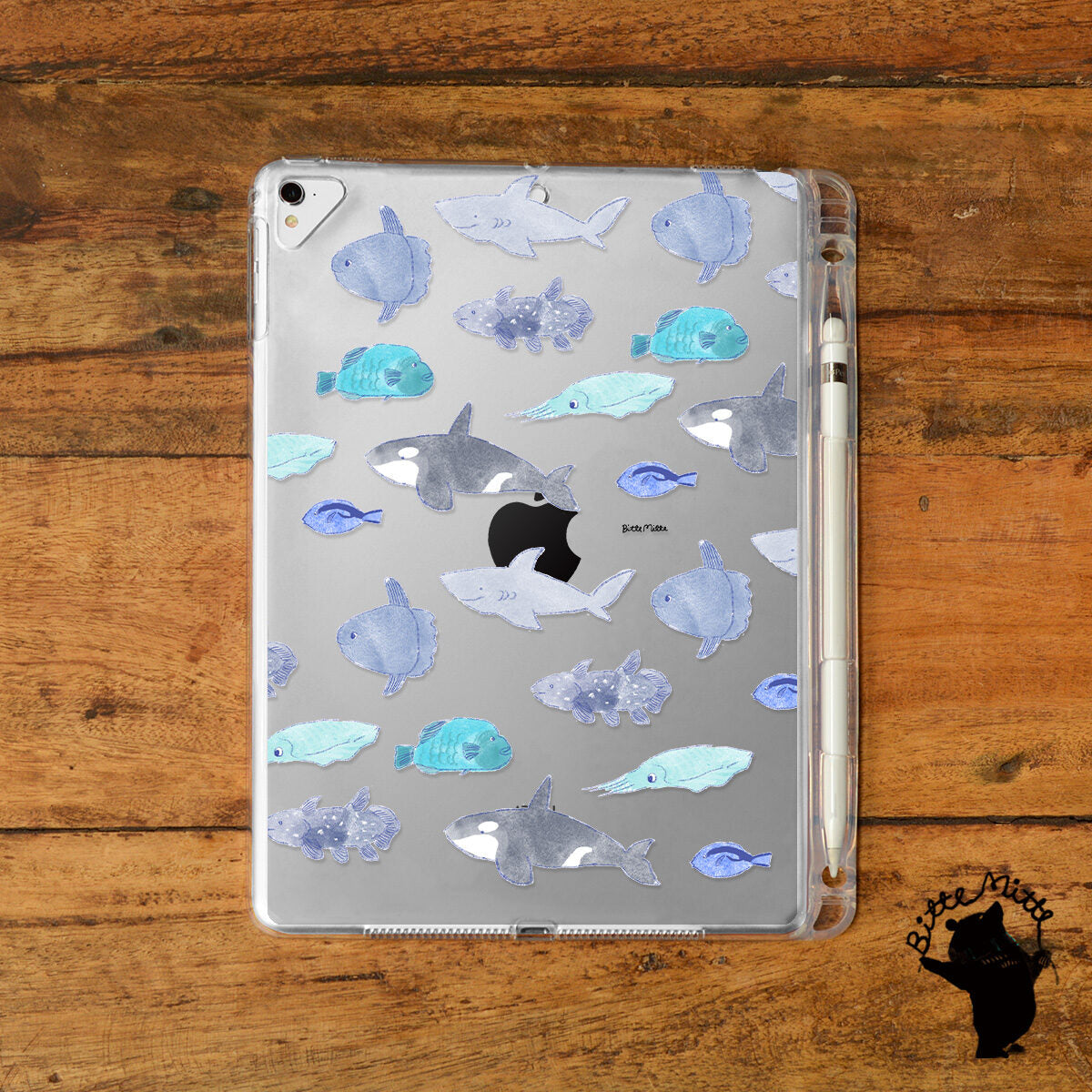 iPad クリアケース ペン収納 カバー おしゃれ かわいい 夏 海 魚