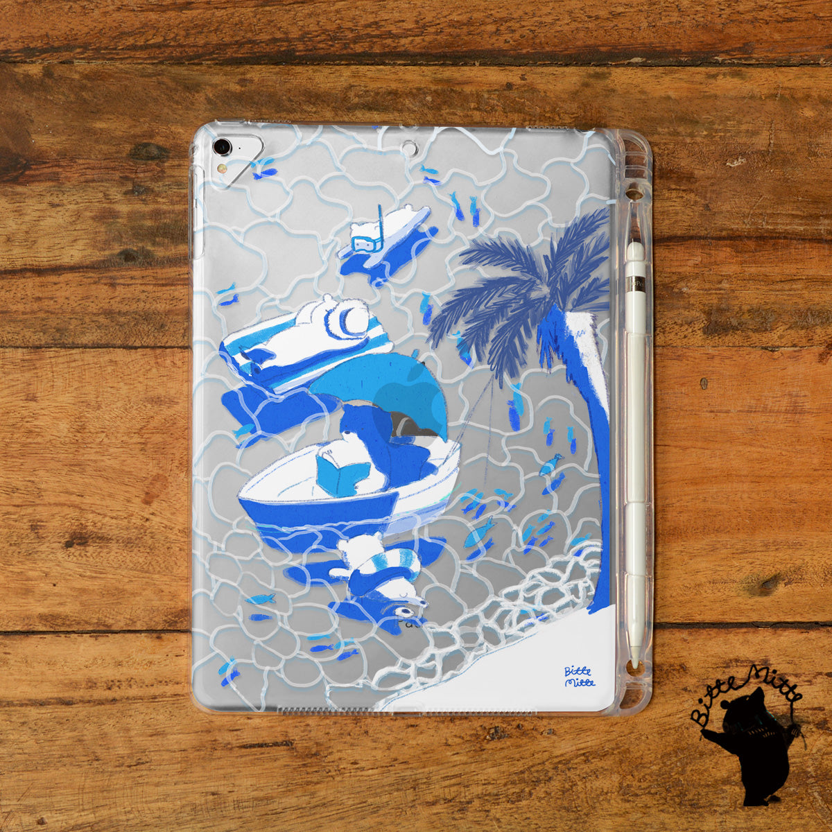 iPad クリアケース ペン収納 カバー おしゃれ かわいい 海 サーフ