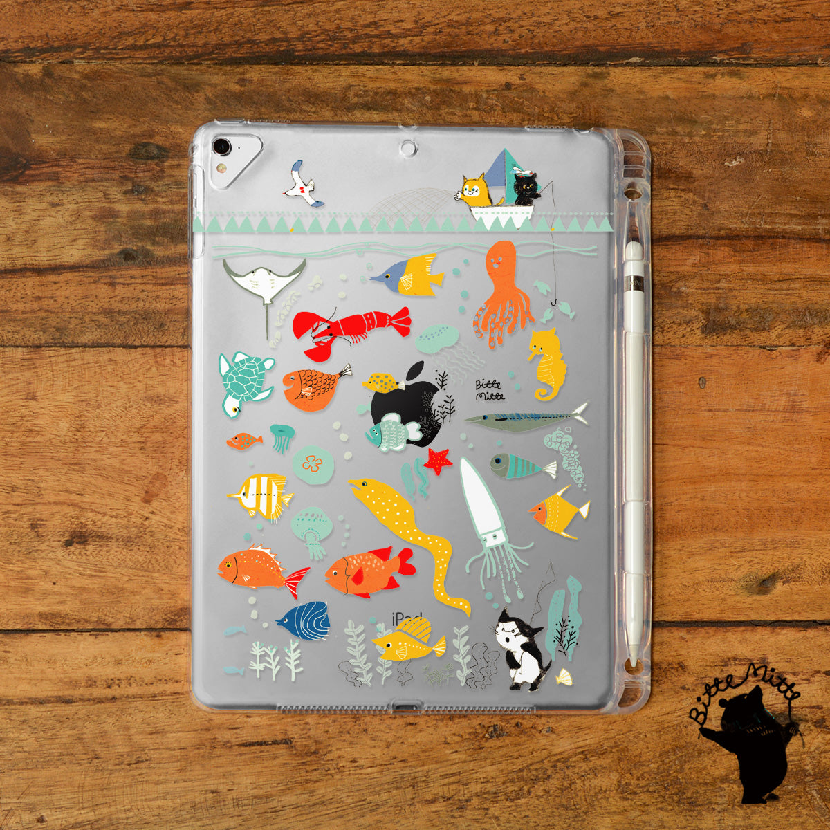 iPad クリアケース ペン収納 カバー おしゃれ かわいい 海 魚