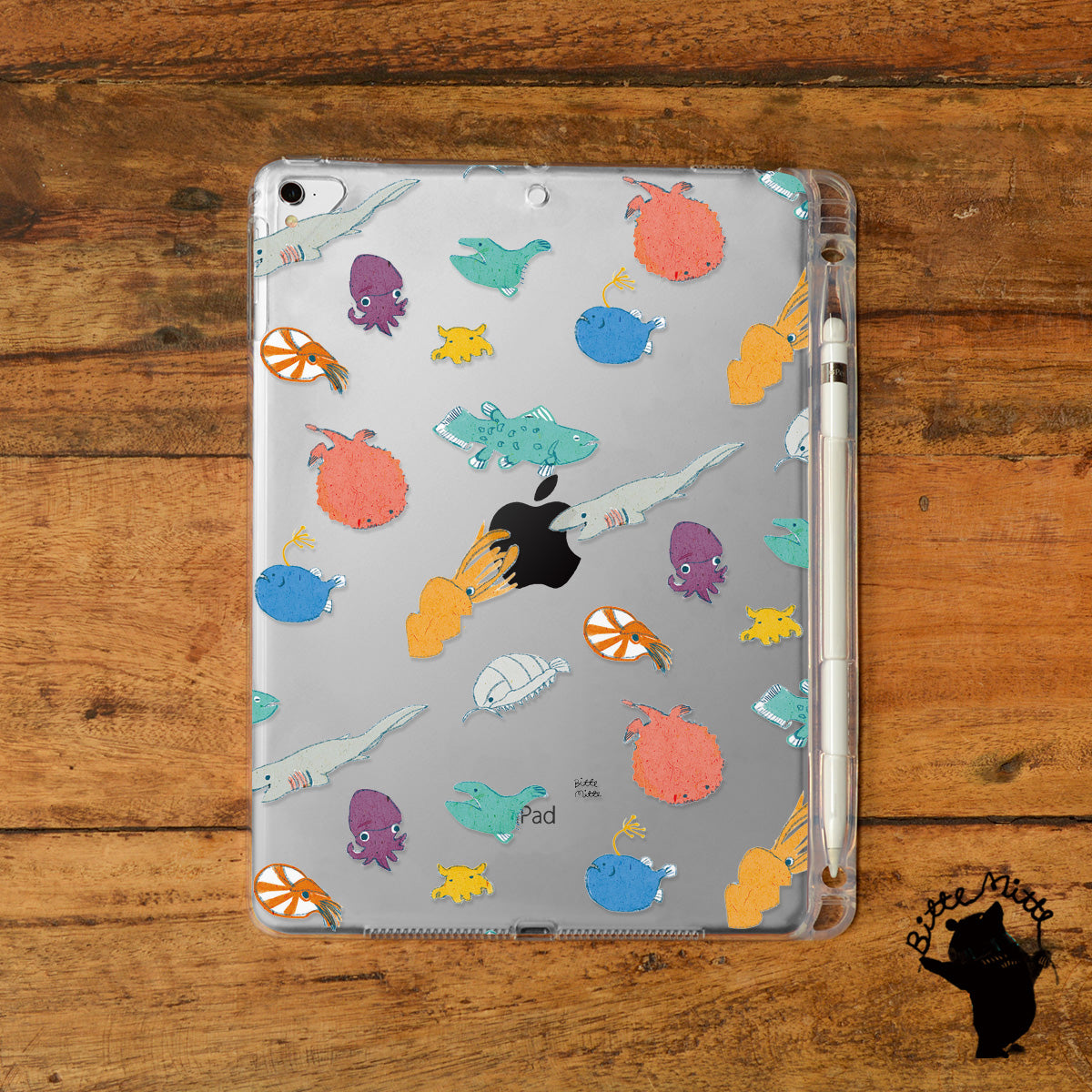 iPad クリアケース ペン収納 カバー おしゃれ かわいい 深海魚