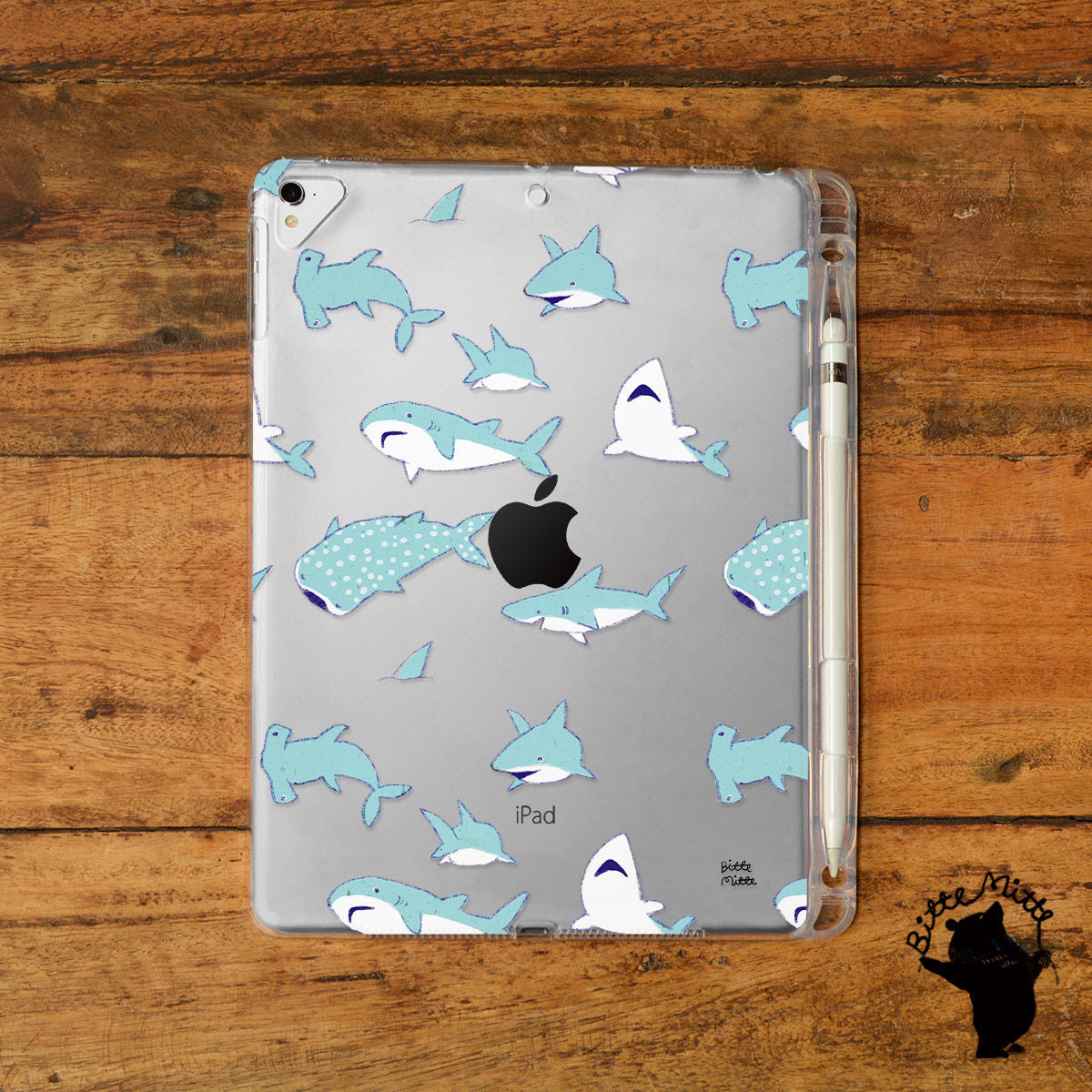 iPad クリアケース ペン収納 カバー おしゃれ かわいい サメ