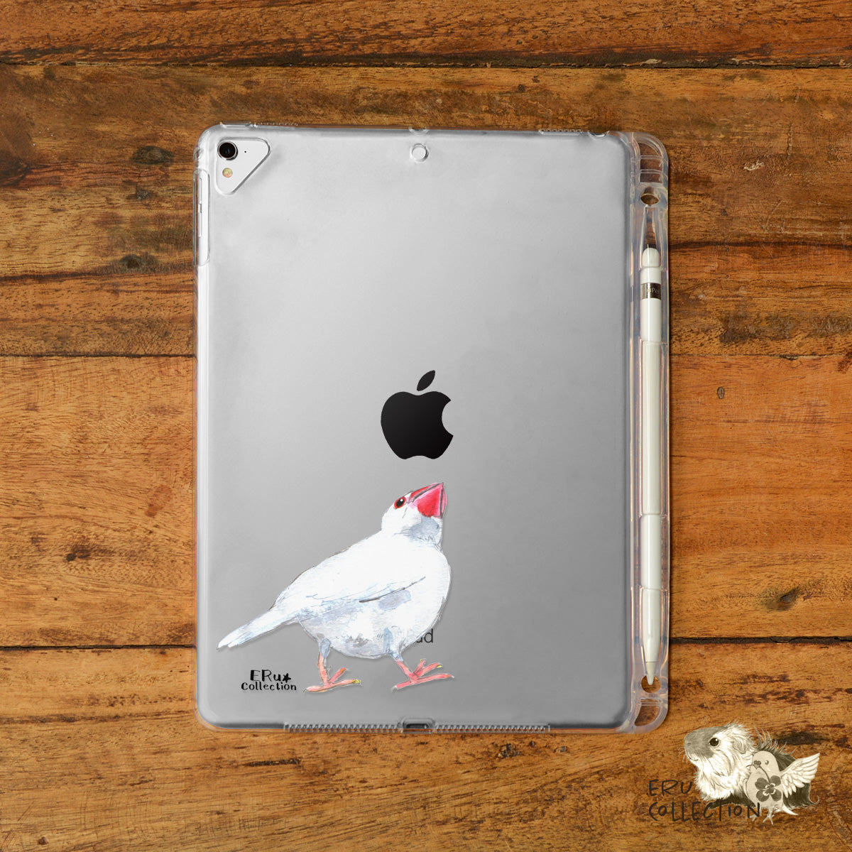 iPad クリアケース ペン収納 カバー おしゃれ かわいい 文鳥