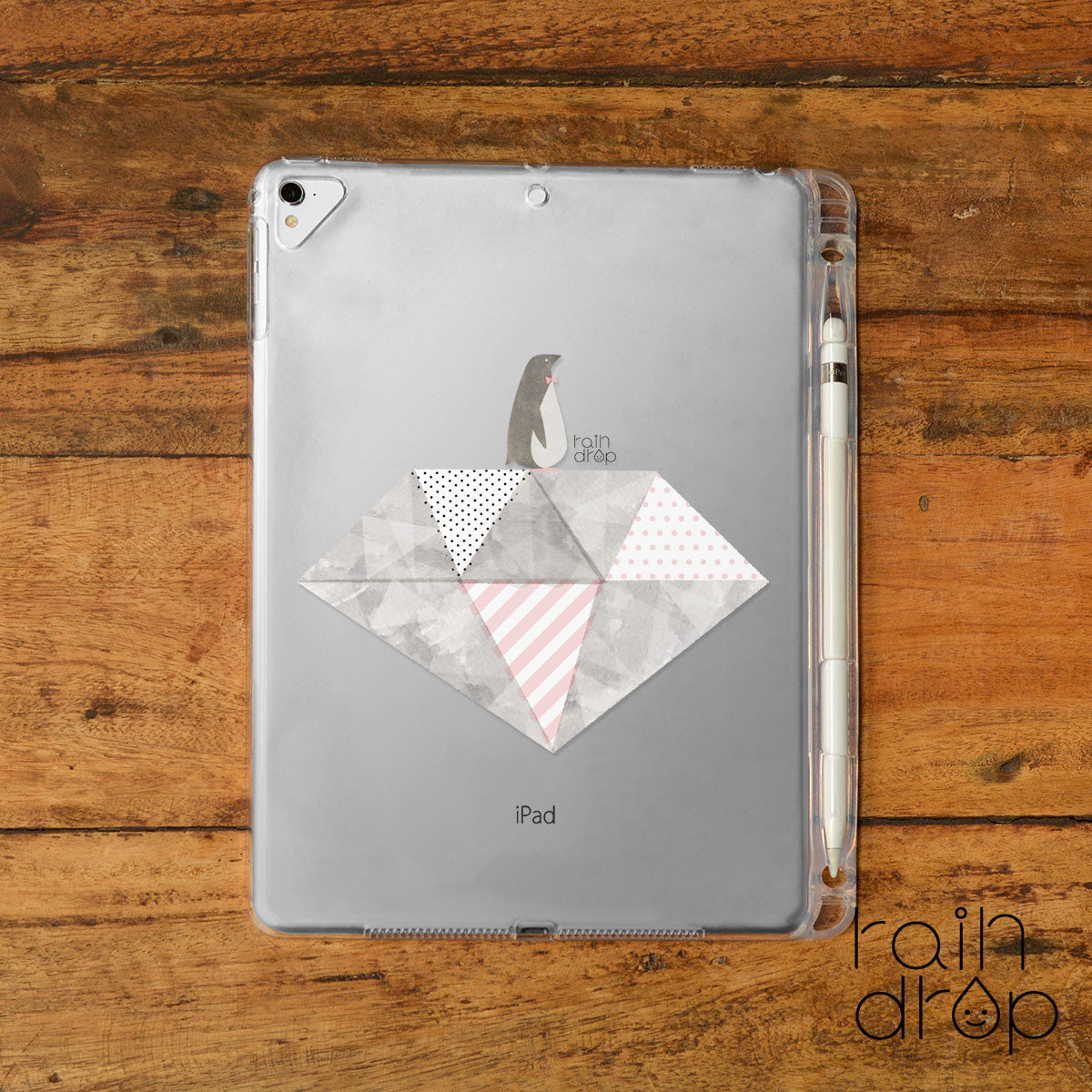 iPad クリアケース ペン収納 カバー おしゃれ かわいい ペンギン 夏